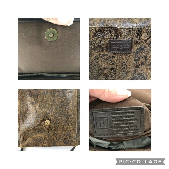 Vintage Relic Brown Paisley Tooled Faux Leather Flap Front Crossbody Satchel Bag - Picture 12 of 12